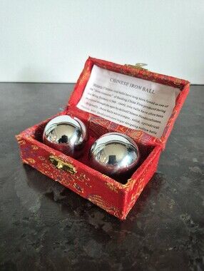 Vintage Steel Chinese Baoding Balls, Fitness/Stress Balls, With Original Box